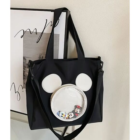Black Bag White Mickey Head Clear Pocket Includes Mickey Minnie & Donald Figures - Picture 8 of 13